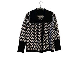 Once Again Cardigan Women’s M Black White Geometric Sweater Button Up Boho Chic